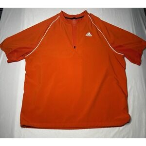 Adidas Golf Jacket Men Large Orange 1/4 Zip Windbreaker Short Sleeve Sport‎